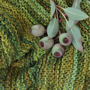 Handknitted garter stitch sample of 8ply wool.