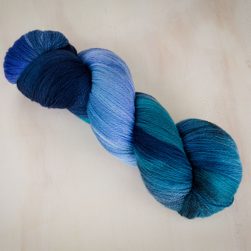 Dark and light blues with green of the periwinkle shell, found on Flinders Island.